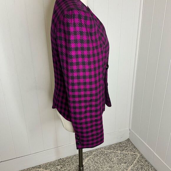 Vintage Albert Nipon Suits Women's 6 Black Pink 100% Wool Peacoat Suit Jacket - Picture 4 of 13